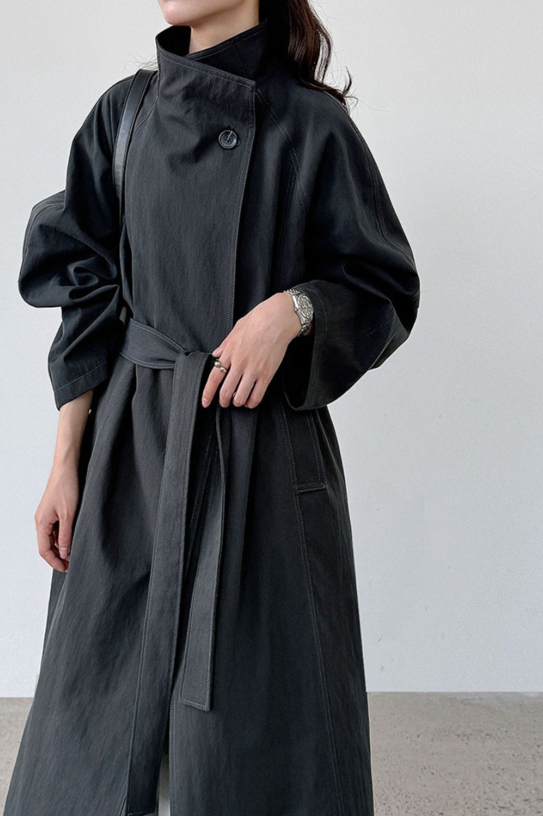 Oversized One Button Stand Collar Overcoat