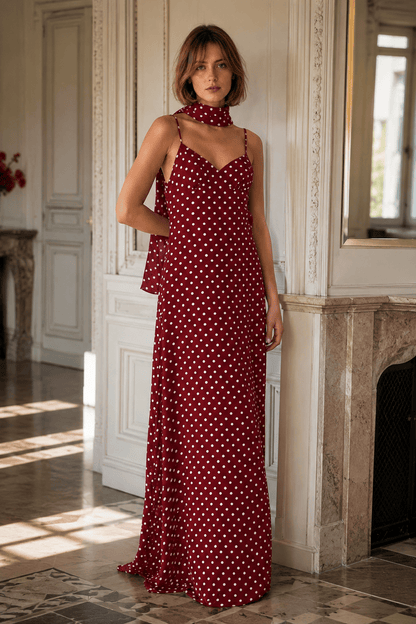 Polka Dot Backless Slim Fit Slip Dress