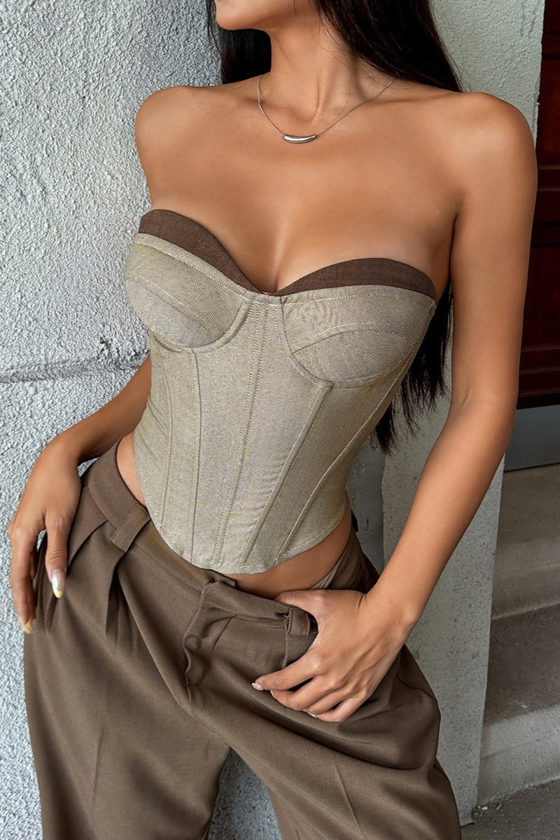 Paneled Corset Lace Up Chic Cotton Tube Top