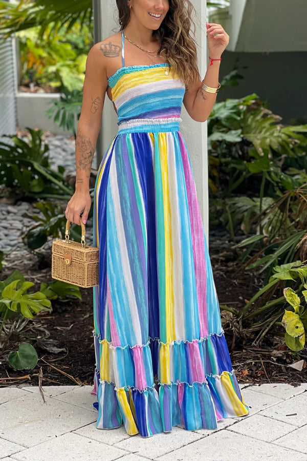 MULTICOLOR SMOCKED TOP MAXI DRESS