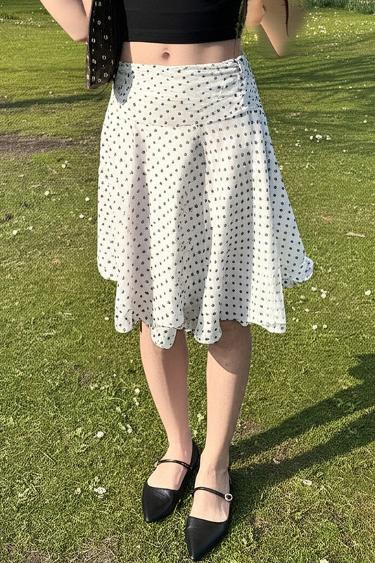 Polka Dot Low Waist Ruffle Hem A-Line Skirt