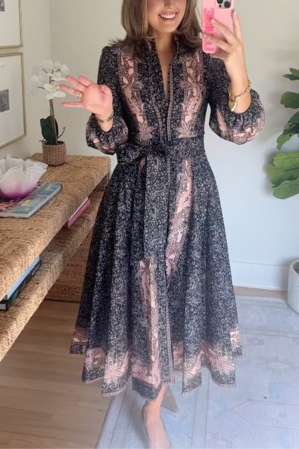 Mandarin Collar Midi Dress