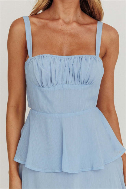 Sexy Backless Halter Tiered Ruched Waist Maxi Prom Dress