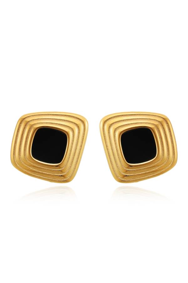 Geometric Layered Black Gold Earrings
