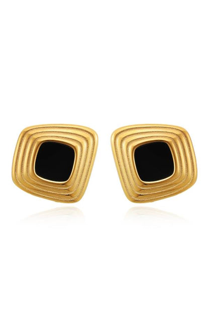 Geometric Layered Black Gold Earrings