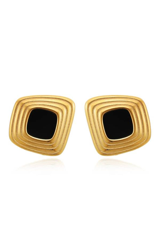 Geometric Layered Black Gold Earrings