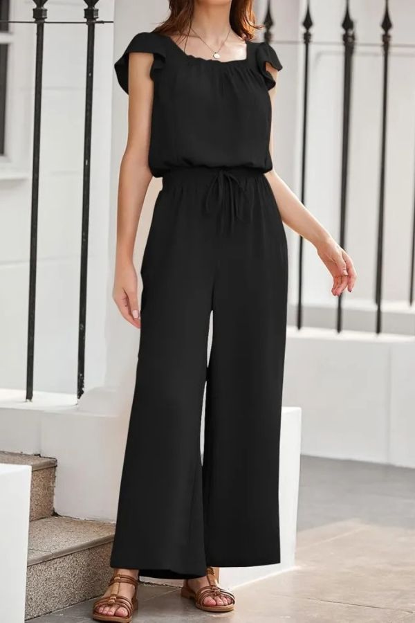 Women's Ruffle Sleeve Solid Color One Piece Jumpsuit