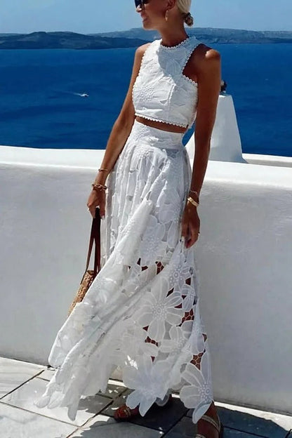 Next Trip Floral Embroidery Crochet Lace Crop Tank Top