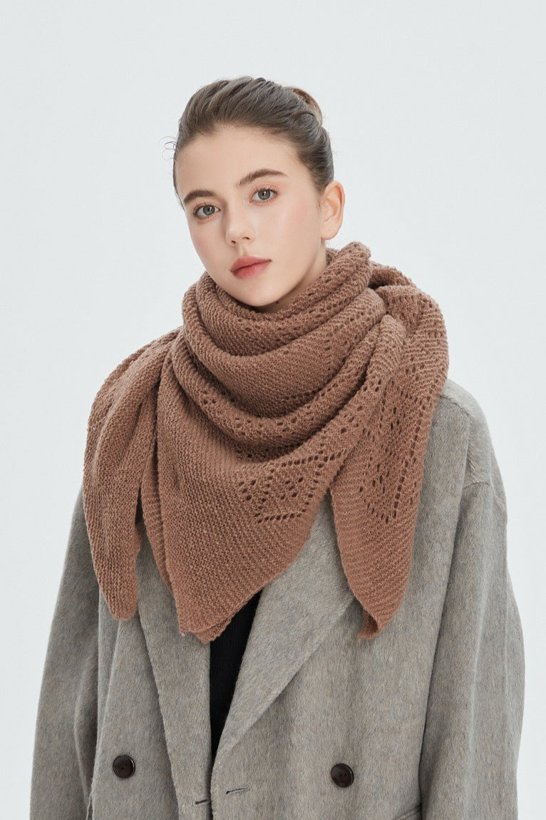 Solid Color Lace Knit Square Scarf