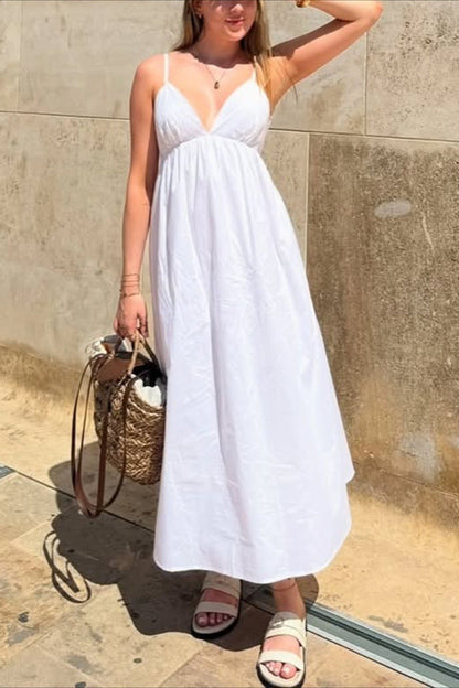 Deep V High Waist Relaxed Vacation Maxi Dress
