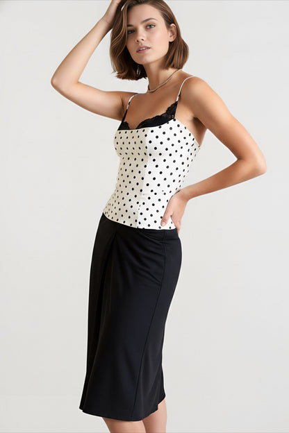 Polka Dot Lace Panel Cami Top
