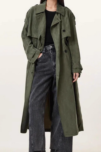 Suede Retro Casual Long Trench Blazer Overcoat