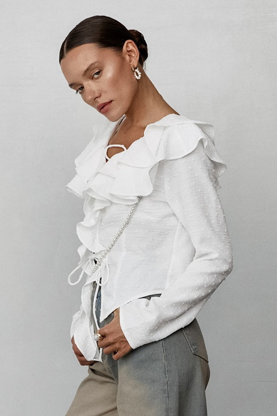 Elegant Long Sleeve Crepe Blouse