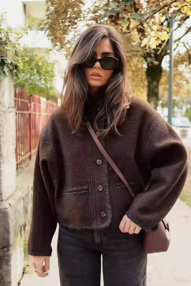 Structured Ribbed Stand Collar Coat