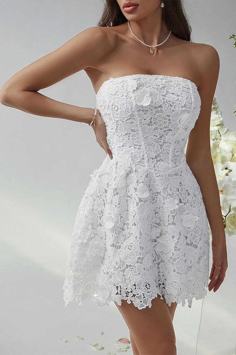 Bodycon Solid Embroidered Strapless Cocktail Dress