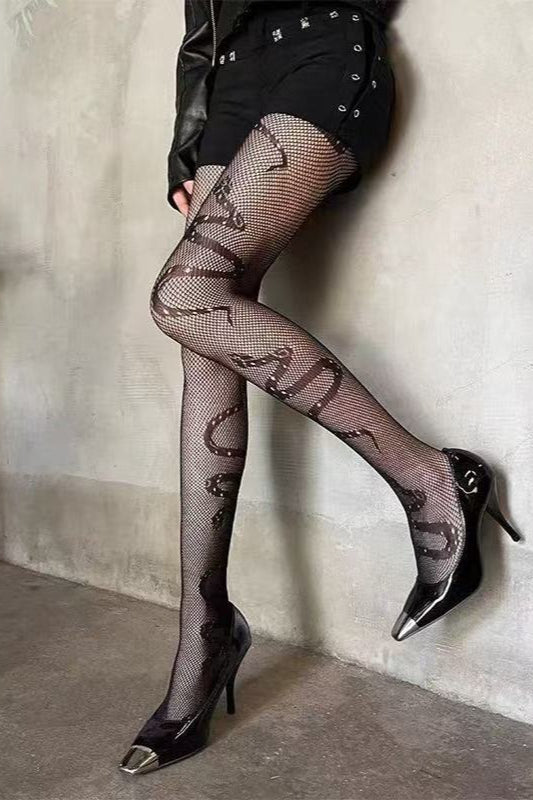 Sheer Snake Pattern Cutout Tights