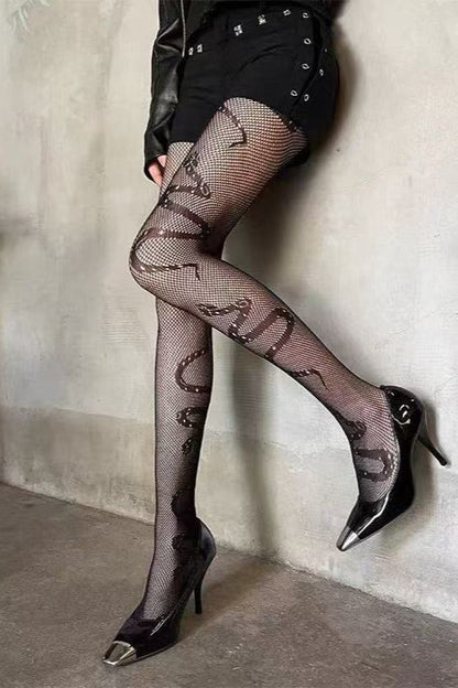 Sheer Snake Pattern Cutout Tights
