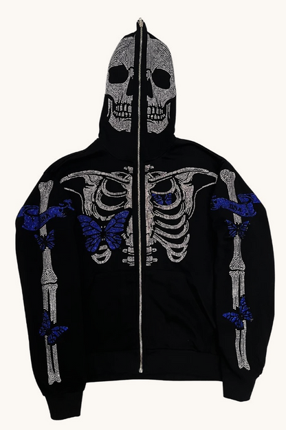 Cartoon Print Camo Panel Zip Youthful Casual Hoodie