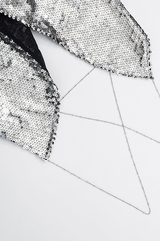 Metal Sequin Chain Backless Crop Top