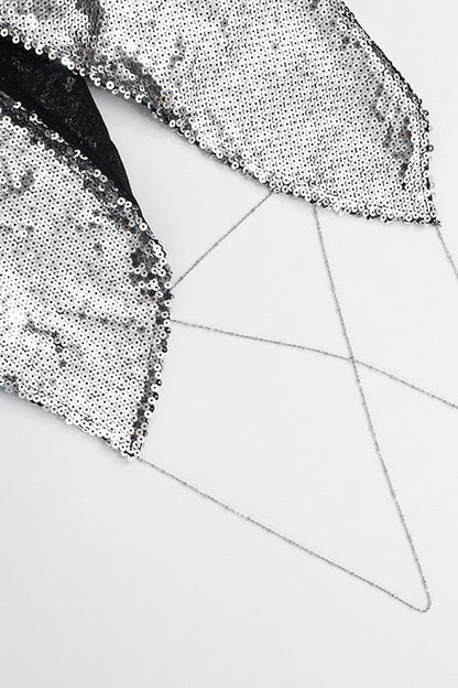 Metal Sequin Chain Backless Crop Top