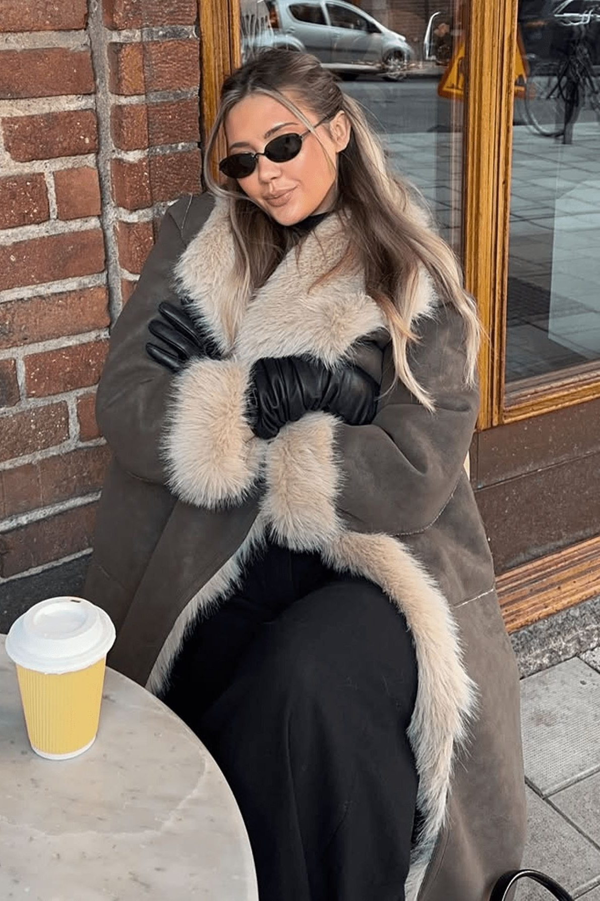Reversible Faux Fur Long Sleeve Long Overcoat