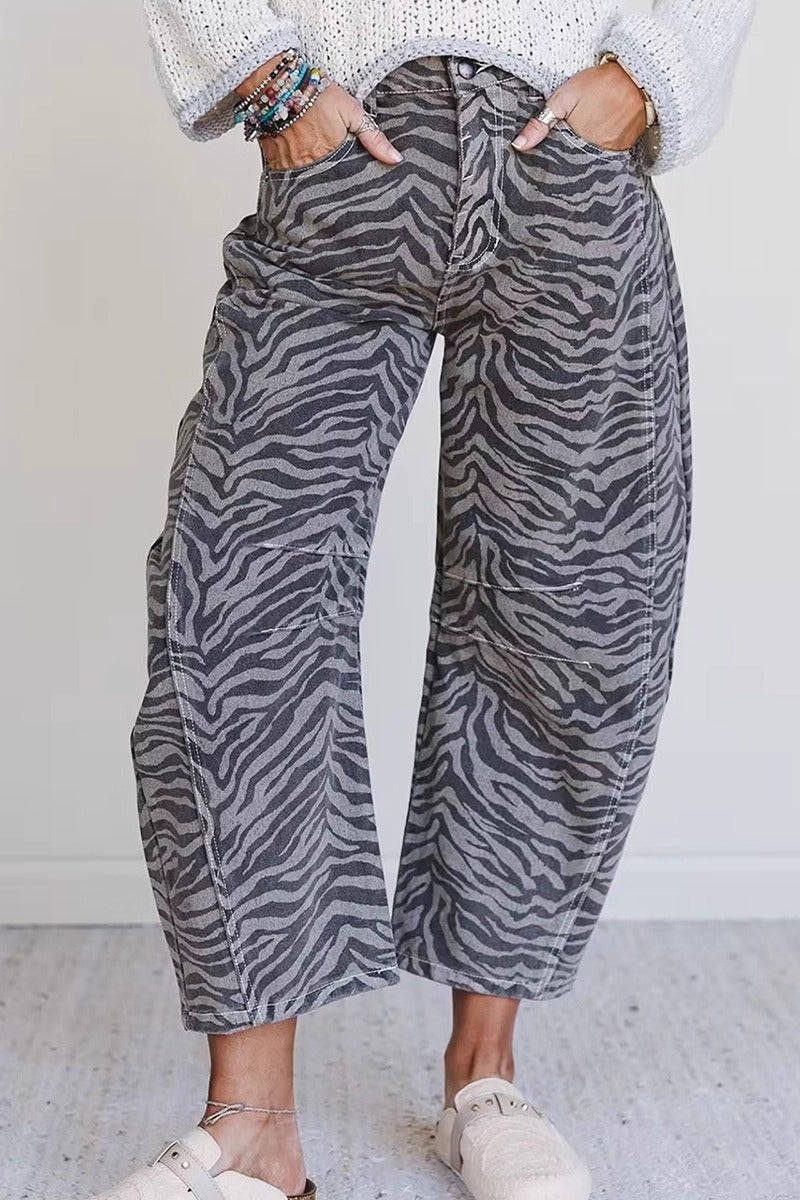 Zebra Print High Waist Cropped Jeans