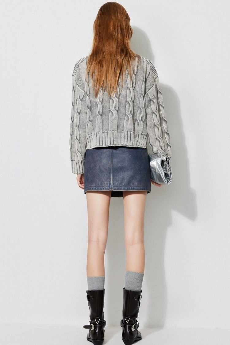 Vintage Cable Knit Off-Shoulder Sweater