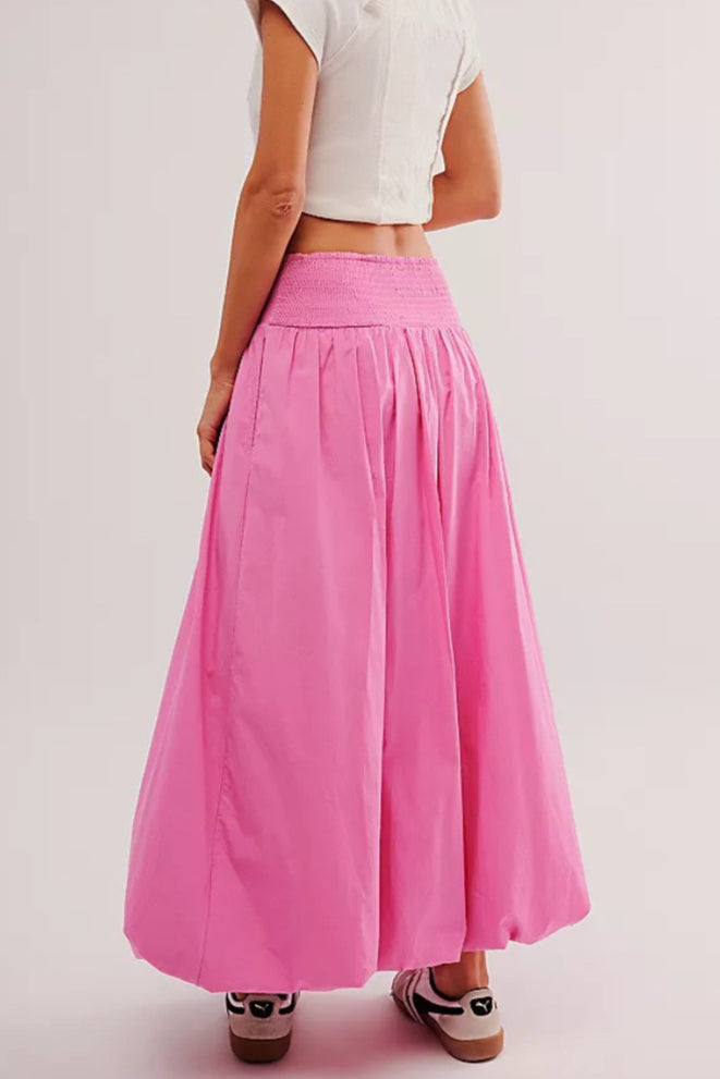 Pocket Smocked Elastic Waist Lantern Skirt