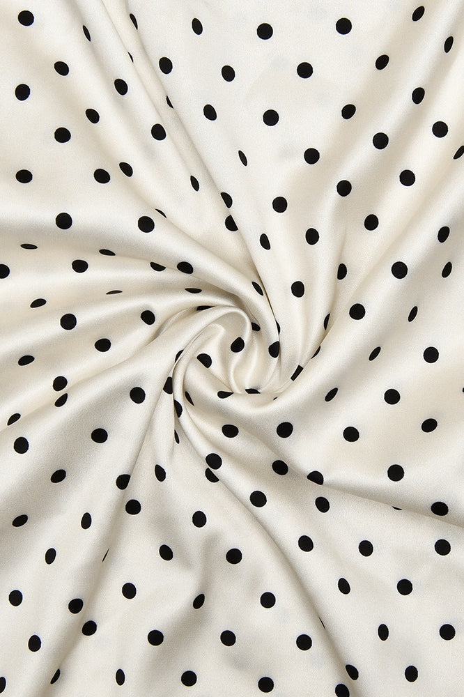 Polka Dot Spaghetti Strap Rosette Applique Slip Maxi Dress