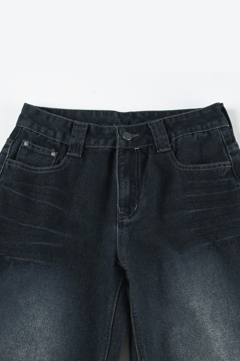 Deep Blue Straight Wide Leg Jeans