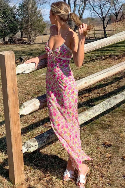 Lace Trim Strap Slim Floral Dress