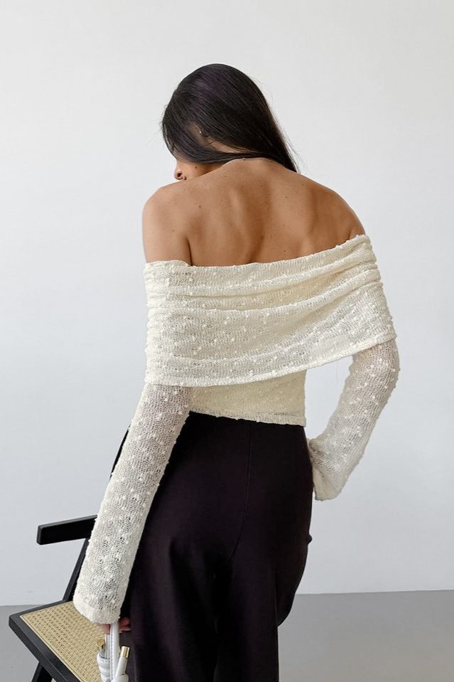 Chic Lace Off Shoulder Knit Cropped Crop Top