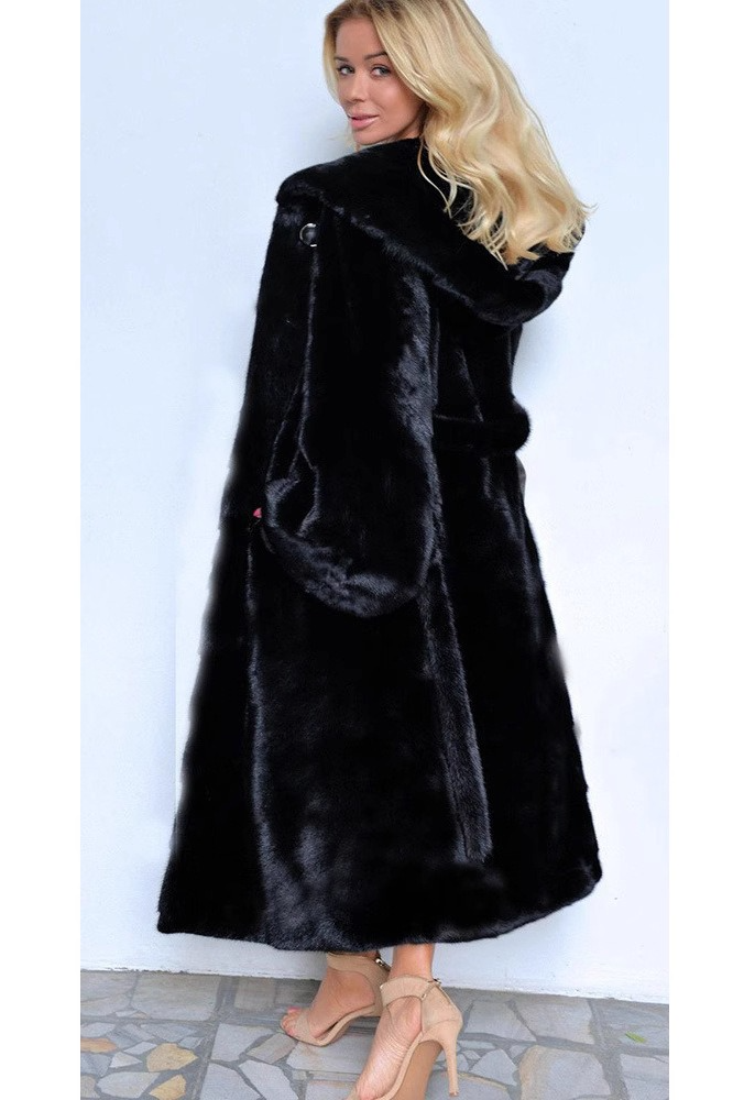Faux Fur Plus Size Hooded Warm Long Overcoat