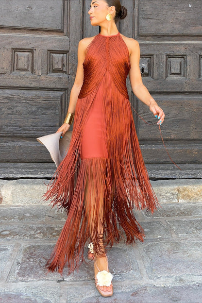 Elegant Halter Tassel Cocktail Dress