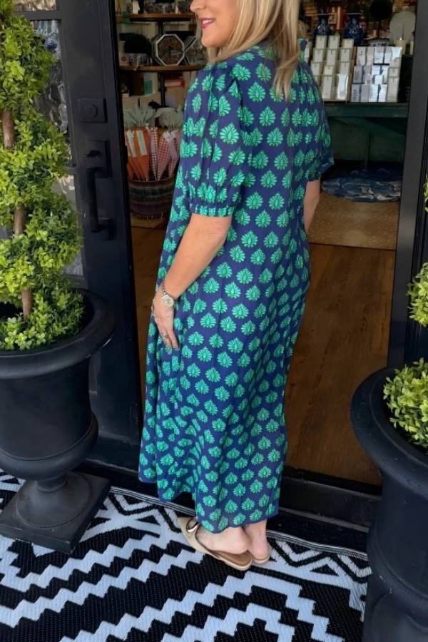 Collared Puff Sleeve Printed Shirt Dress