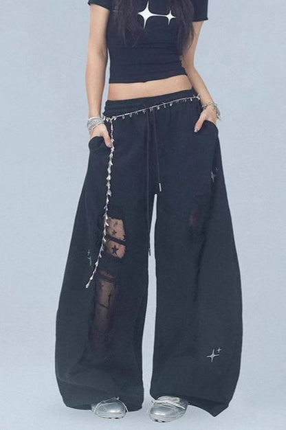Ripped Lace Patchwork Relaxed Jeans
