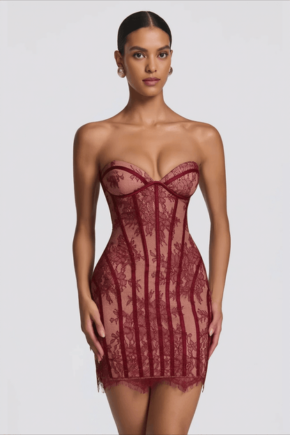 Lace Splice Tube Backless Maxi Slim Bodycon Dress