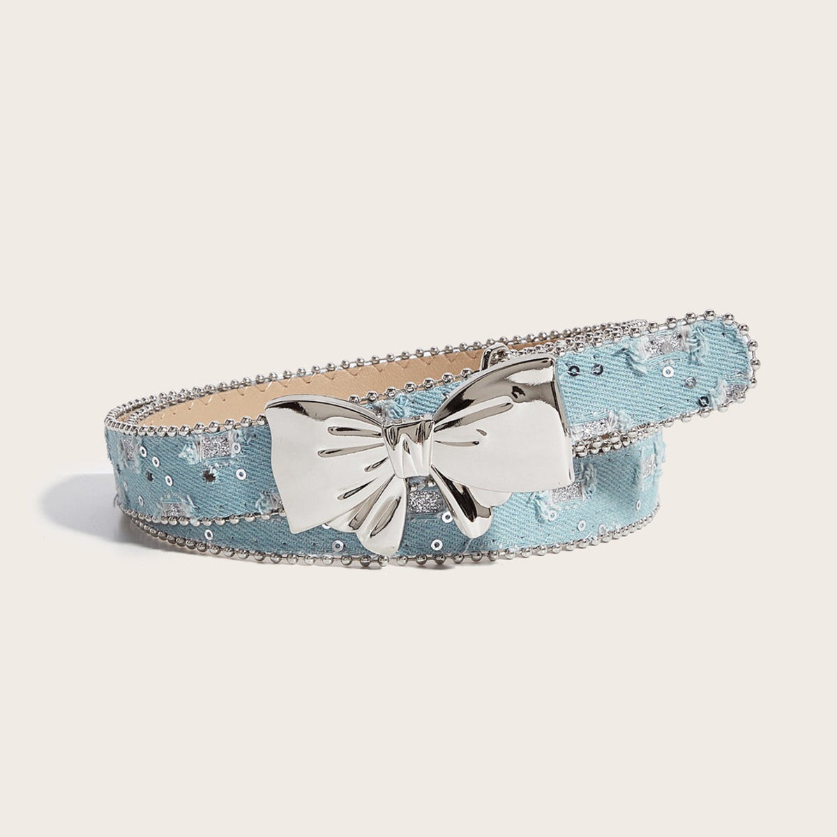 Denim Butterfly Buckle Beaded Statement Belt
