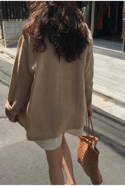 Retro Khaki Linen Blazer