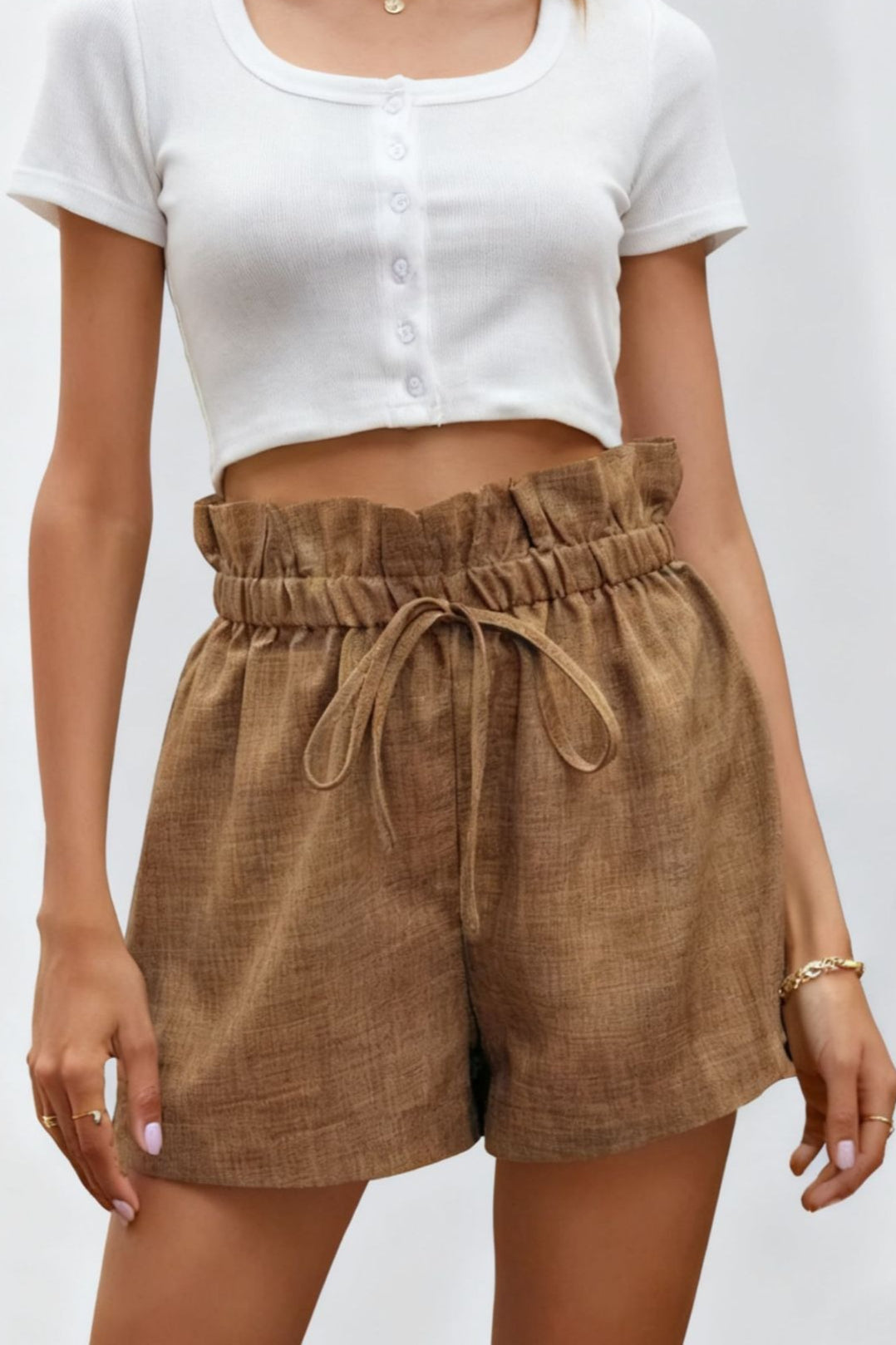 High Waist Drawstring Wide Leg Loose Fit Shorts
