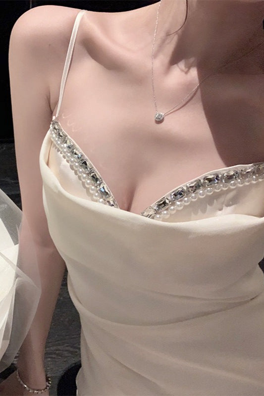 Pearl Diamond Spaghetti Strap Bodycon Graduation Party Dress