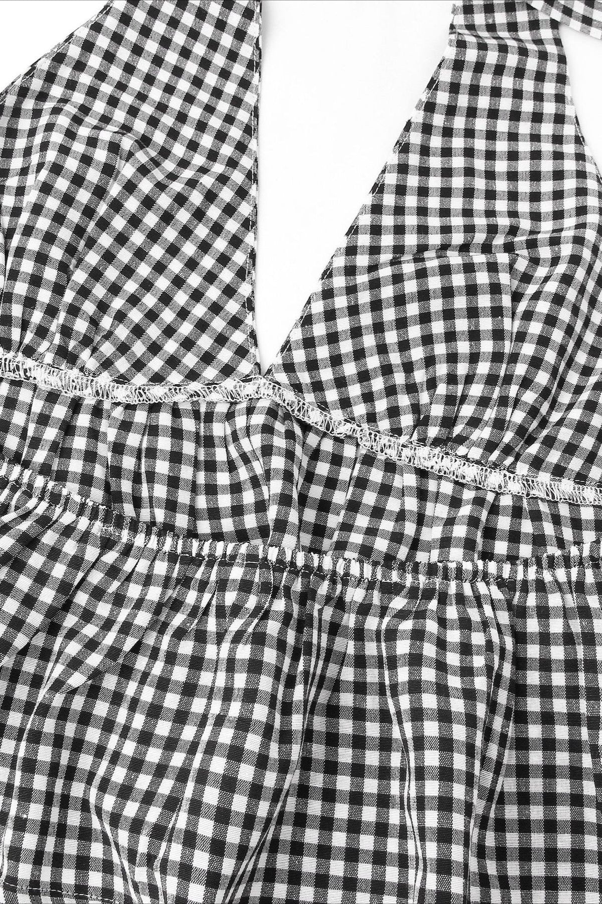 Deep V Halter Backless Checkered Halter Top