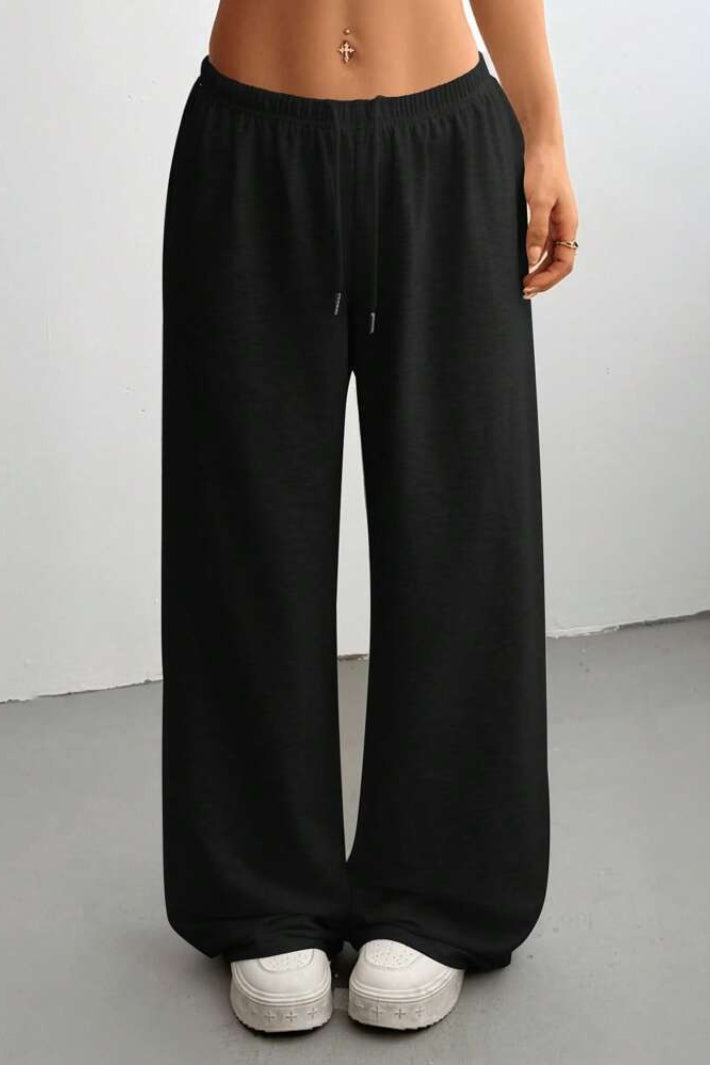 Solid Drawstring Waist Knit Pants