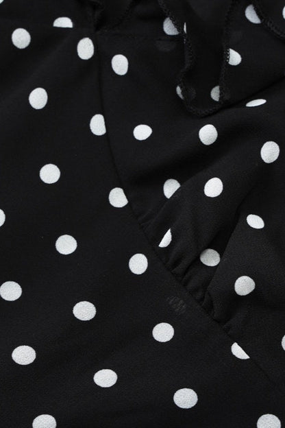 Polka Dot Ruffle Trim Flutter Sleeve Deep V-Neck Bodycon Mini Dress