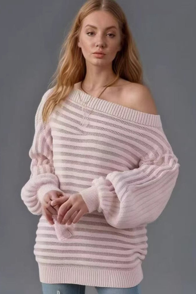 Textured One Shoulder Knit Sweater