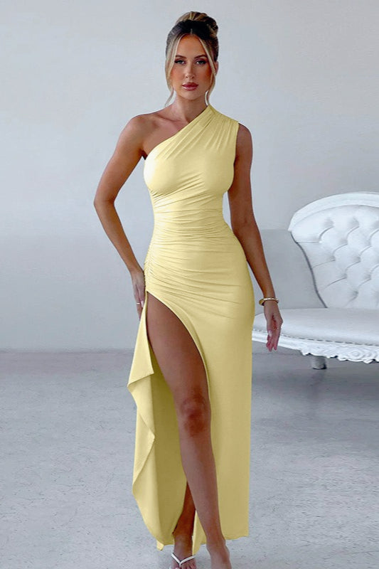 One-Shoulder Stretch Slit Birthday Dress