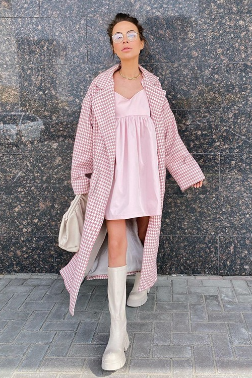 Houndstooth Long Chic Mature Overcoat