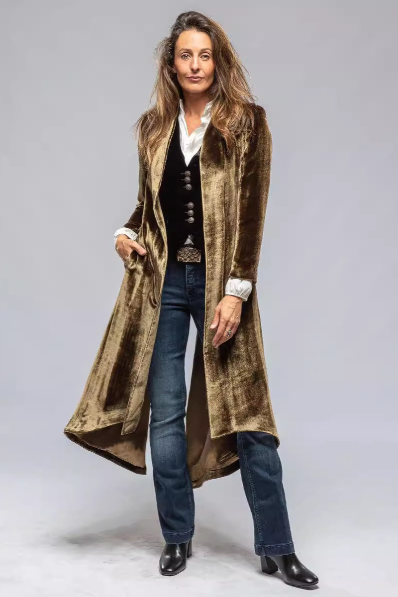 Velvet Solid Vintage Split Long Loose Cardigan Overcoat