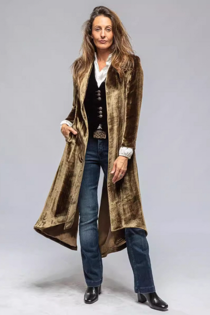 Velvet Solid Vintage Split Long Loose Cardigan Overcoat