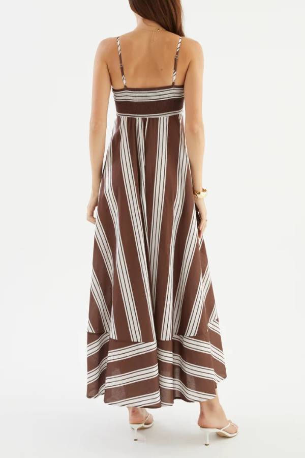 Vacation Style Striped Spaghetti Strap Waisted Maxi Dress